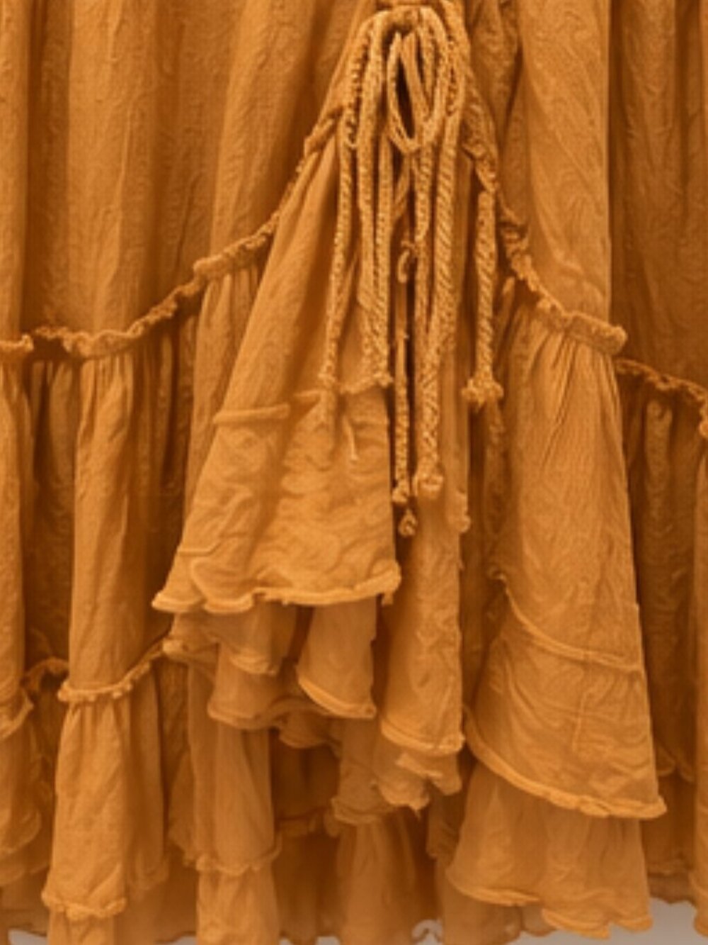 Free People Mustard Ruched Drawstring Ruffle Maxi Skirt โ S - Picture 6 of 6